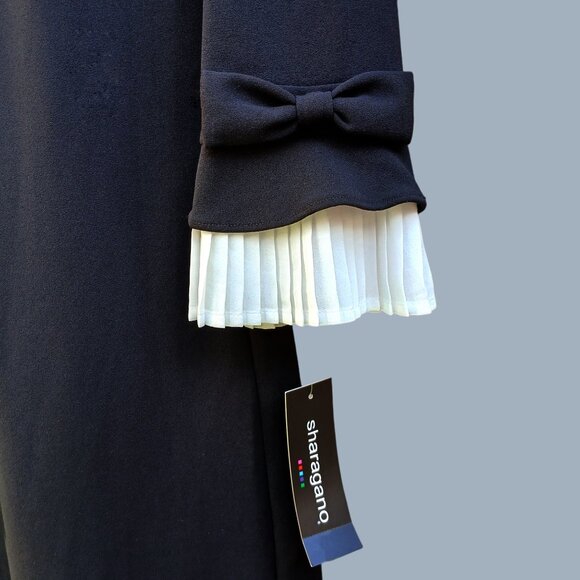 Sharagano Women Black Long Sleeve White Ruffled Pleated Cuffs ZipUp Dress Size 4 - Picture 5 of 13